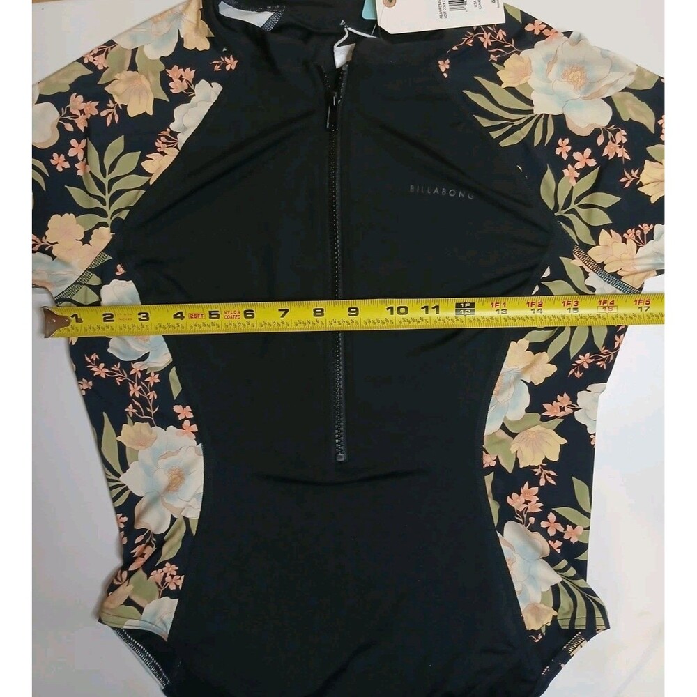 BILLABONG Swimsuit Sz M/L Zip Front Long Sleeve UV Protection Black/Tropical $99 - Picture 9 of 16